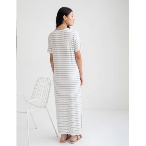 New Mus & Bombon Bornan Raya Azul Maxi Striped Dress  Sz S Viscose - Picture 4 of 12